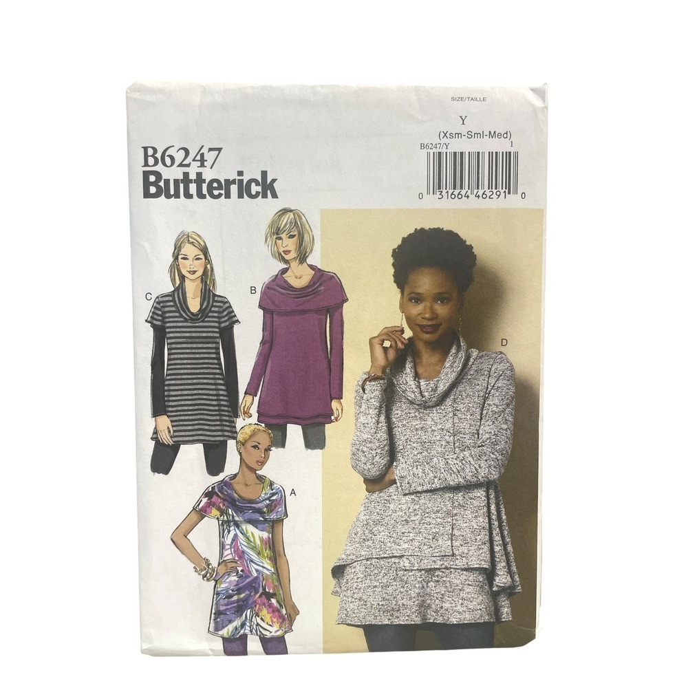 Butterick Sewing Pattern B6247 Tunic Women Size Y XS-S-M Cowl Neck Uncut FF